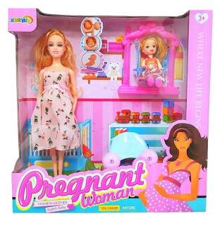 Barbie bábika - Bábika v tehotenstve s sadou kočíkov a detských doplnkov