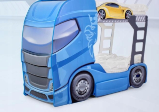 TRANSFORMERS - Dvojpodlažné posteľ s šatníkom - modrá