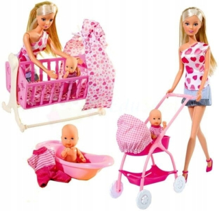 STEFFI bábika - Steffi bábika mama s baby kočík Simba kúpeľ