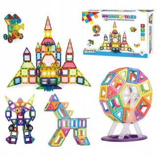 3D MAGNETICKÉ STAVEBNÉ BLOKY VEĽKÉ PANELY 130 VZDELÁVACÍCH PRVKOV