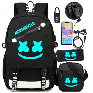 Školský batoh - Marshmello Glow Backpack USB Messenger USB