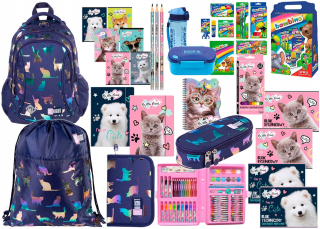 Školská taška - batoh, set, zostava - Mega School Set pre dievča Holo Mačiatka