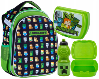 Školská taška - batoh, set, zostava - Minecraft školská taška + raňajky