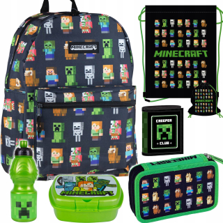 Školská taška - batoh, set, zostava - MINECRAFT BACKPACK SET CASE CASE WALLET WALLET