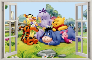 Medvedík Pú - Nástenné nálepky okno 3D Winnie POOH