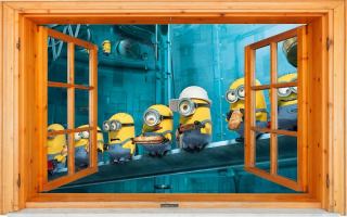 Mimoni - Nástenné nálepky okno 3D minion
