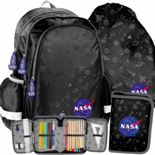 Školská taška - batoh, set, zostava - Nasa Black School Bathpack for Boyfriend 3in1 Set