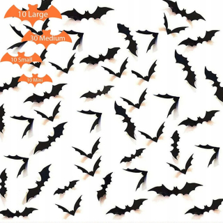 NÁLEPKY NETOPIEROV 60x SADA NETOPIEROV RÔZNE VEĽKOSTI NA HALLOWEEN