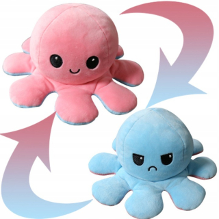 Octopus maskot veselý smutný obojstranný