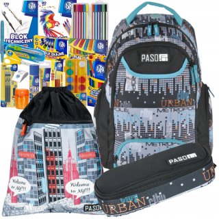 Školská taška - batoh, set, zostava - Paso School Set Backpack Sack Puzdro ceruzky nízke