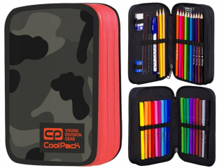 Školské puzdro na ceruzku s dvojitým vybavením Coolpack Jumper 2 Camo Orange Neon 88213CP č. A385