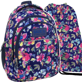 Školská taška - batoh, set, zostava - Backpack Backup School Set Kvety a vtáky 24L