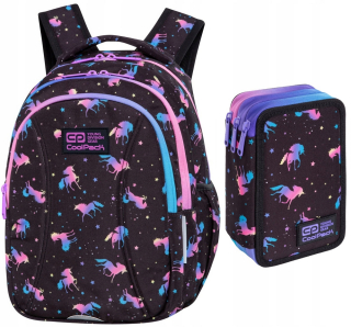 Školský batoh, taška - Coolpack Joy's Bathpack. Tmavý. Unicorn. Puzdro ceruzky.