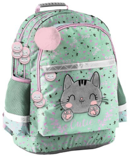 Aktovka školská taška - Backpack Youth School Mint Cat Kotek Paso