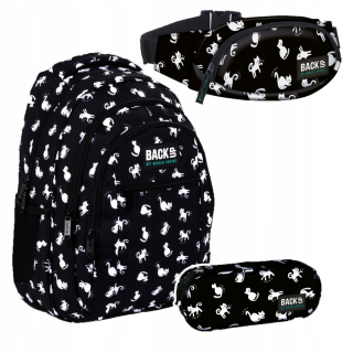 Školský batoh, taška - BACKPACK Ceruzka Prípad obličky Zálohovanie mačky čierna a biela