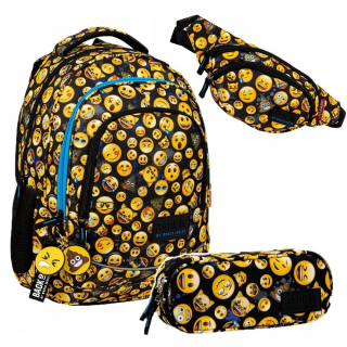 Školská taška - batoh, set, zostava - BACKPACK Ceruzka Case School Kidney Set Emoji emócie