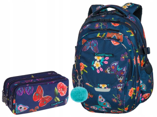 Školská taška - batoh, set, zostava - BACKPACK PACKION CASE SET s kvetinami Butterflies Coolpack 29L