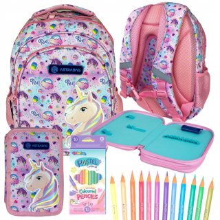Školská taška - batoh, set, zostava - Školský batoh 3 komory nastaviť Astrabag Unicorn