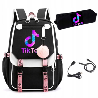Školský batoh, taška - Dámske batoh Tik Tik Tok Galaxy USB + Puzdro ceruzky