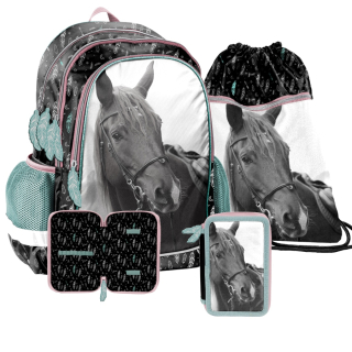 Školská taška - batoh, set, zostava - Školský batoh Paso Horse Horse - Nastavte 3 prvky