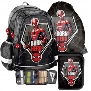 Školská taška - batoh, set, zostava - Školský batoh Paso Spiderman Set 3 Elements