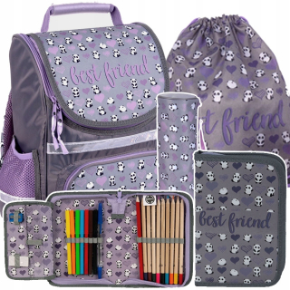 Aktovka školská taška - Školský batoh Paso Panda Set Pencil Case Sack