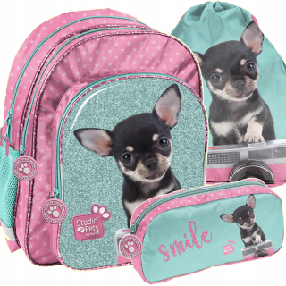 Školská taška - batoh, set, zostava - Školský batoh Dogs Dog Chihuahua Paso Set