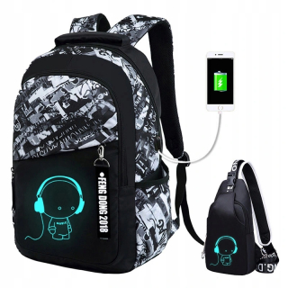 Školský batoh, taška - Školský batoh. Žiariace reflexné USB + obličky