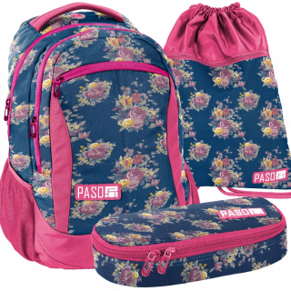 Školská taška - batoh, set, zostava - Backpack Sada mládeže Kvetinová ružová