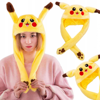 Plyšová čiapka s pohyblivými ušami pikachu svieti