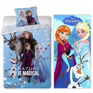 Elsa Frozen - Posteľná bielizeň 160x200 + uterák mrazená krajina Ice Elsa