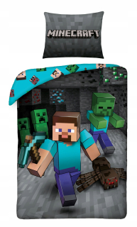 MINECRAFT  - Posteľná bielizeň Minecraft Steve Creeper Spider 140 x 200 cm