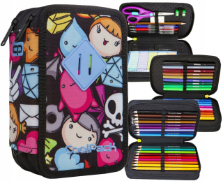Puzdro na ceruzky CoolPack trojité s príslušenstvom - Doodle