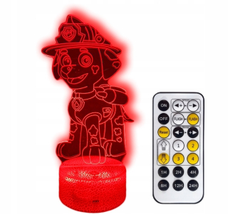 Psi Patrol PAW MARSHALL nočné svetlo 3D LED + diaľkový ovládač