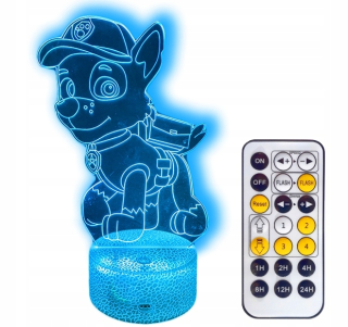Psi Patrol PAW ROCKY nočné svetlo 3D LED + diaľkový ovládač