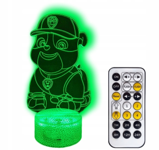 Psi Patrol Paw RUBBLE nočné svetlo 3D LED + diaľkový ovládač