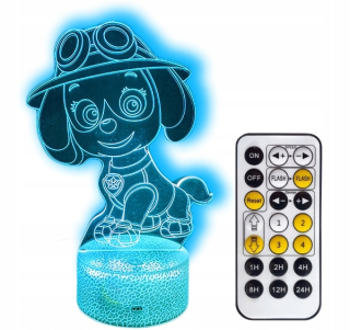 Psi Patrol PAW Skye 3D LED nočné svetlo + diaľkový ovládač