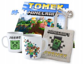 MINECRAFT - Puzzle Minecraft + Bag + hrnček s názvom darček