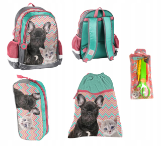 Aktovka školská taška - Pes Cat School Backpack TUBA Sack + Voľný Sciences