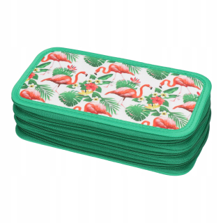 Peračník - Puzdro ceruzky Trojkomorové tri-Union Flamingos Green