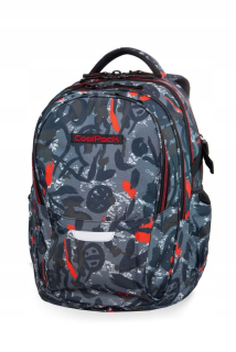 Školský batoh, taška - Backpack Coolpack faktor v sivých vzoroch, červená indická