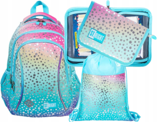 Sada Batoh St.Right 3-komorový BP26 Ombre Mermaid + taška na topánky + puzdro na ceruzku PC3
