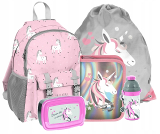 Školská taška - batoh, set, zostava - Školský batoh. Unicorn set pre dievča