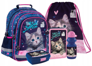 Školský batoh, taška - Schoolbag Backpack s mačkou pre dievča