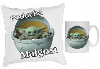 STAR WARS - Vankúš + MUG BABY KIT YODA MANDALORIAN + NAME