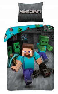 MINECRAFT  - Posteľná bielizeň Minecraft Alex, Steve a Baby Pig 160/200