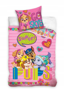 PAW Patrol - Posteľná bielizeň psí hliadka super mláďatá ružová 140 × 200 bavlna