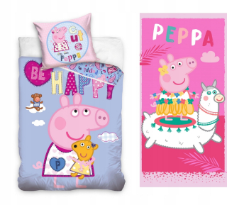 Pepa Pig - Posteľná bielizeň + Peppa 160x200 bavlnené uteráky