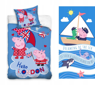 Pepa Pig - Posteľná bielizeň + uterák Peppa 160x200 prasa George