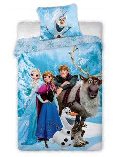 Elsa Frozen - Linová bavlna 140x200 + 1p70x90 Mrazená rodina
